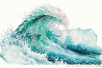 Abstract art in pastel watercolor waves ocean isolated on white background. Stock Photo