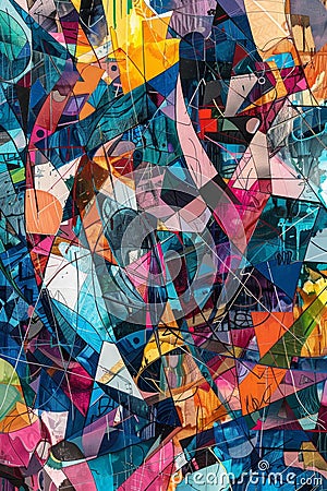 Abstract art reflecting chaos of a troubled mind through overlapping lines and confusing figures. Stock Photo