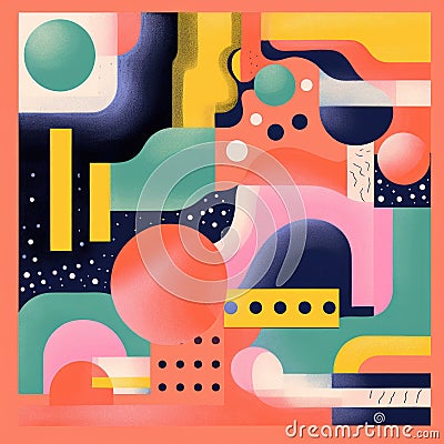 Abstract art with retro risograph aesthetics. Grainy color fades and large, bold shapes in abstract forms Stock Photo