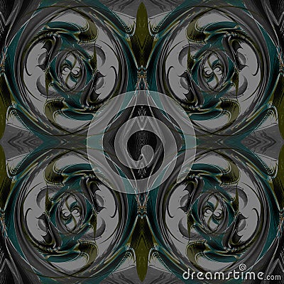 Abstract art, seamless pattern, background. Beautiful curved circular and sharp shapes. Gray, green and aquamarine. Stock Photo