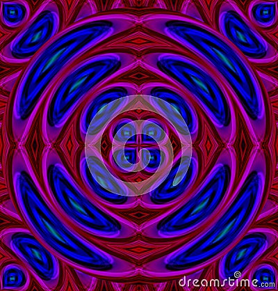 Abstract art, seamless pattern, background. Complex. Blue rounded shapes on red background forms rhombuses. Stock Photo