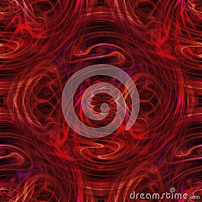 Abstract art, seamless pattern, background. Intersection of curved orange lines. Some red and blue shapes reminds smoke or fire. Stock Photo