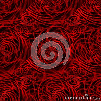 Abstract art, seamless pattern, background. Rhomboidal pieces with circular lines. Red and black. Stock Photo