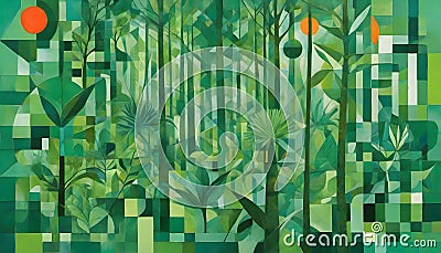 Abstract Art in Various Green Tones, Generative AI Stock Photo