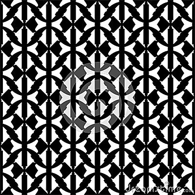Vector Black and White seamless abstract lines, geomteric shapes and leafy pattern Vector Illustration