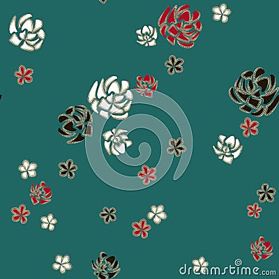 Abstract art white, red and black roses like diamond brooch on turquoise background. Vector Illustration