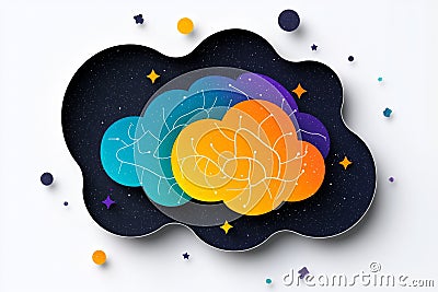 Abstract artistic composition of colorful interconnected brains floating in cosmic background symbolizing creativity Cartoon Illustration