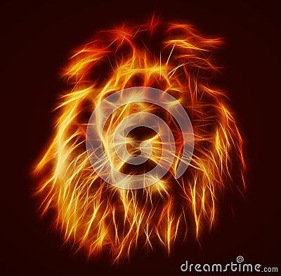 Abstract, artistic lion portrait. Fire flames fur Stock Photo