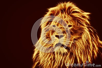 Abstract, artistic lion portrait. Fire flames fur Stock Photo