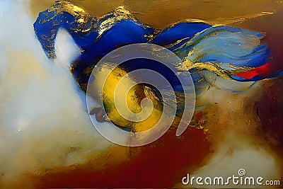 Abstract artistic painterly gold blue reddish artistic canvas Stock Photo