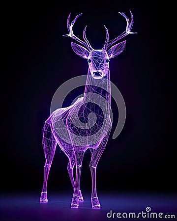 An abstract and artistic representation of a stag's wireframe with vibrant, colorful glow Stock Photo