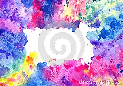 Abstract artistic watercolor background (mixed colors, pink, blue, yellow, green and red splashes) Stock Photo