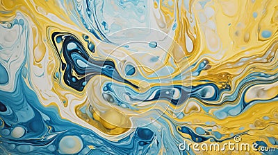 Abstract Artistry: An Acrylic Painting Featuring Mesmerizing Yellow and Blue Swirls Stock Photo