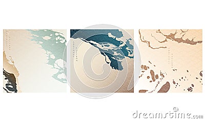 Abstract arts background with Japanese pattern vector. Geometric template with Art acrylic brush elements. Contemporary poster Vector Illustration