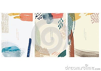 Abstract arts background with Japanese pattern vector. Watercolor texture with geometric template Art brush elements with Stock Photo