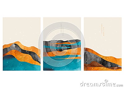 Abstract arts background with Japanese wave pattern vector. Nature landscape wallpaper with watercolor painting texture. Oriental Stock Photo