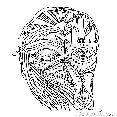 Abstract artwork open, close eyes and mind human with natural element Vector Illustration