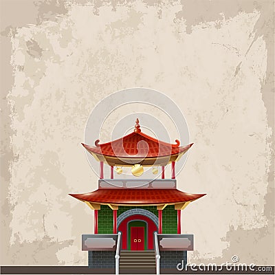 Abstract Asian house and free space for your text. 3d style. Vector Cartoon Illustration