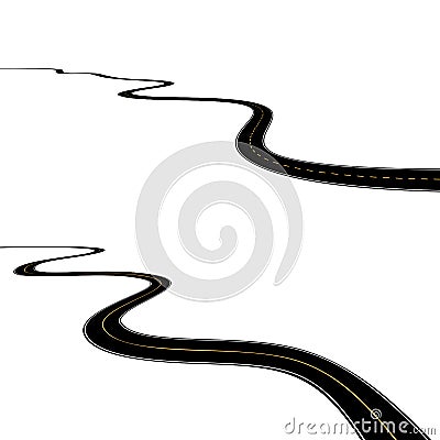 Abstract asphalt road isolated on white background. Vector Illustration