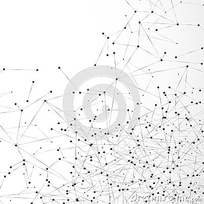 Abstract atom or molecular grid. Complex digital mesh array of nodes. Geometric dot and line background. Global web data Vector Illustration