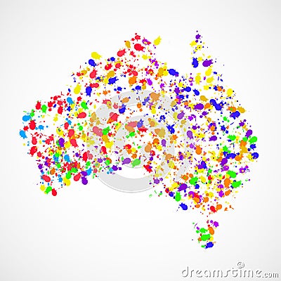 Abstract Australia map of colorful ink splashes, grunge splatters Vector Illustration