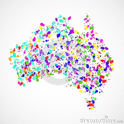 Abstract Australia map of colorful ink splashes, grunge splatters Vector Illustration