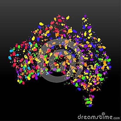 Abstract Australia map of colorful ink splashes, grunge splatters Vector Illustration