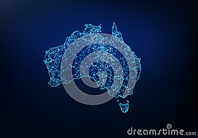 Abstract of australia map network, internet and global connection concept, Wire Frame 3D mesh polygonal network line, design Vector Illustration