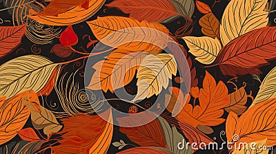 Abstract autumm leaves graphic wallpaper. Landscape autumn seamless. Cartoon Illustration