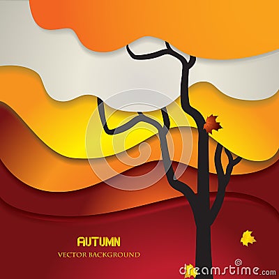 Abstract autumn background with origami stylized tree and leaves Vector Illustration