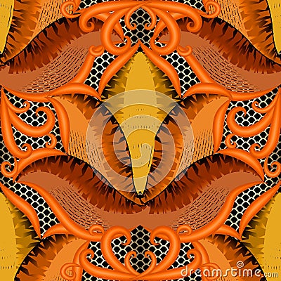 Abstract autumn vector 3d seamless pattern. Floral ornamental gr Vector Illustration