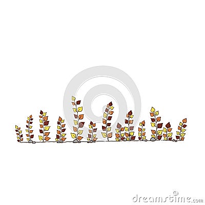 Abstract autumn weed plant on ground and rock doodle border illustration for decoration on nature and Autumn seasonal Cartoon Illustration