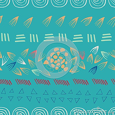 Abstract aztec teal seamless print design background Vector Illustration