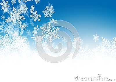 Abstract Azure Blue - Winter Background with Beautiful Snowflakes Stock Photo