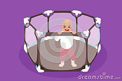 Abstract baby playpen with a child inside Cartoon Illustration