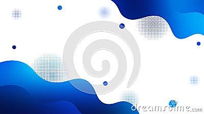 Vector Abstract Fluid Style Background with Blue Gradient Wavy Lines, Circles and Halftone Dots Stock Photo