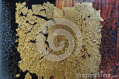 Abstract background. Abstract patterns on canvas. Large strokes of paint. Texture. Golden color Stock Photo