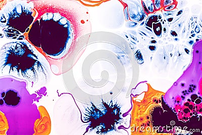 Abstract background with acrylic liquid textures. Modern artwork with spots and splashes of color paint. Applicable for Stock Photo
