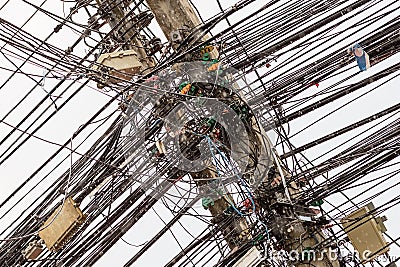 Abstract background asia electric wires lots of line disorderly series chaos horror electrician Stock Photo