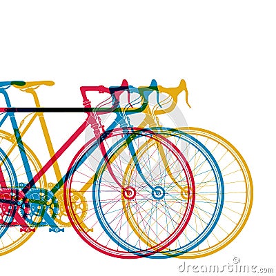 Abstract background 3 bikes in different colors on white, vector illustration for your design Vector Illustration
