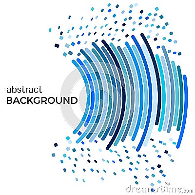 Abstract background with blue lines and flying pieces. Vector Illustration