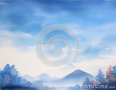 abstract background of blue sky with clouds and moutain Stock Photo