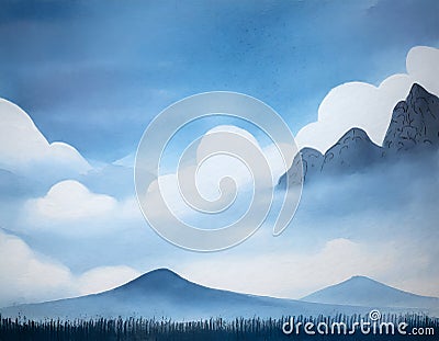 abstract background of blue sky with clouds and moutain Stock Photo