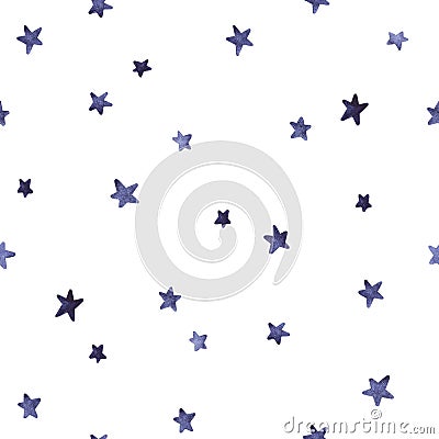 Abstract background. Blue star watercolor seamless pattern. Christmas blue and white illustration. Sketch style. Modern painted o Cartoon Illustration
