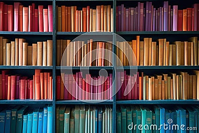 abstract background with bookshelves, Beautiful colorful rainbow books Stock Photo