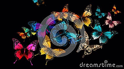 abstract background bright glowing butterflies on a black background. copyspace Stock Photo
