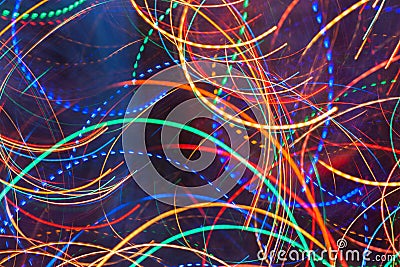 Abstract background. Bright glowing multicolored wavy and round solid and dashed lines. Stock Photo