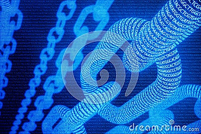 Abstract background with chain concept. Medical Blockchain. DNA Base Pairs Blockchain. Adenine, thymine, cytosine and Stock Photo