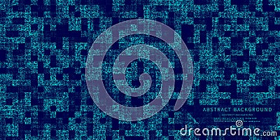 Abstract background chaotic size blue pixels. Rectangle shape point mosaic gradient with noise design. Vector Illustration Vector Illustration