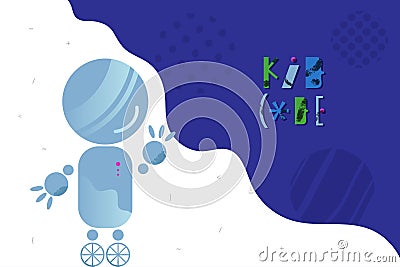 Abstract background with charming robot and lettering for children coding design concept in flat style Vector Illustration